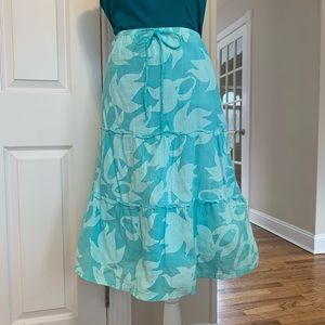 Pretty aqua print tiered skirt
